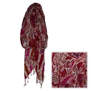World Market Women's Viscose Paisley Tassel Pink Red Scarf